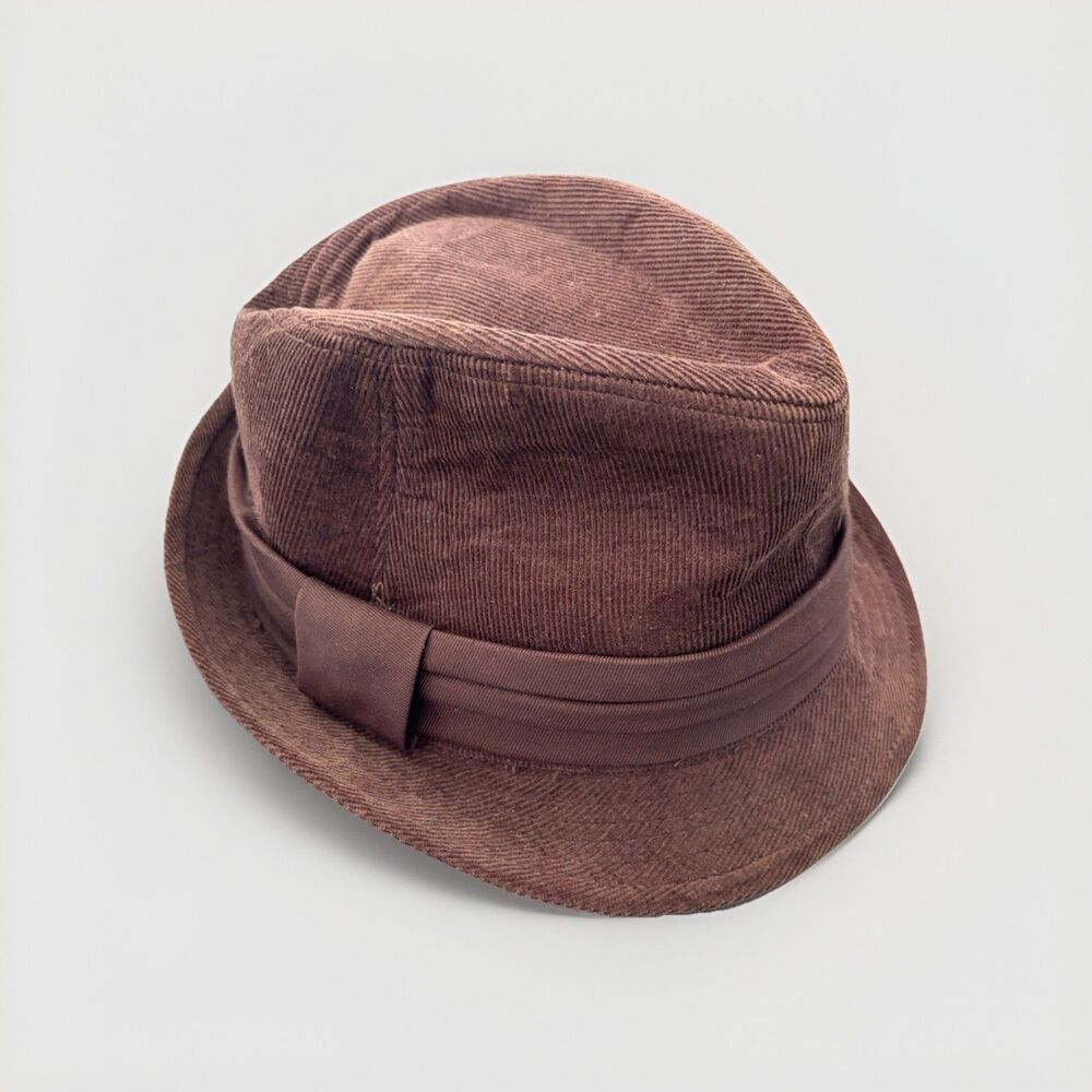 Vintage 90s LEI Brown Micro Corduroy Fedora Hat Lined One Size